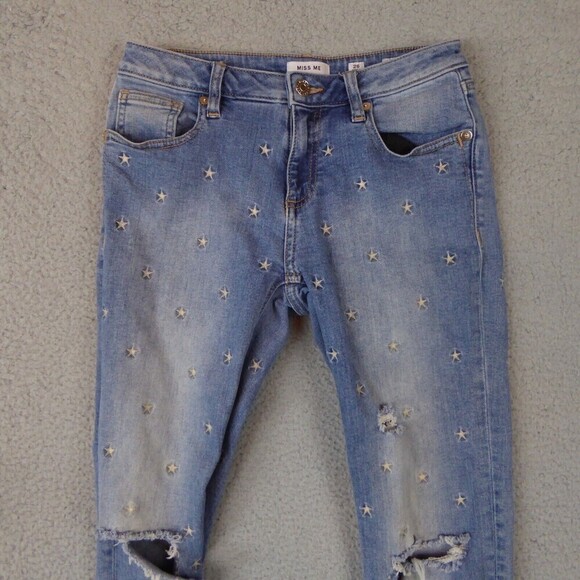 Miss Me Jeans Women's 26 Blue Mid-Rise Ankle Skinny Denim Embroidered Stars - Picture 2 of 12